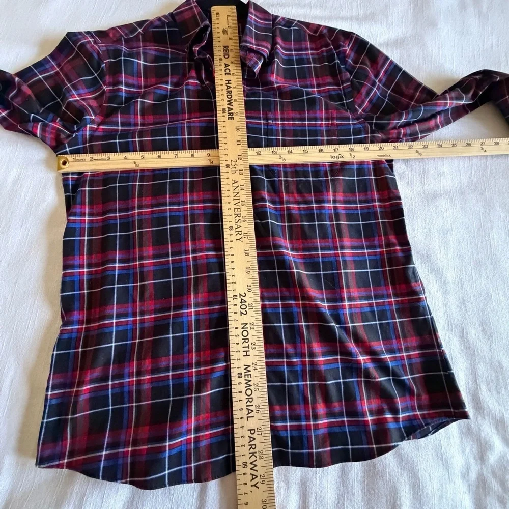 Jos. A. Bank Shirt Mens M Red Blue Plaid Tailored Long Sleeve Button Down Casual